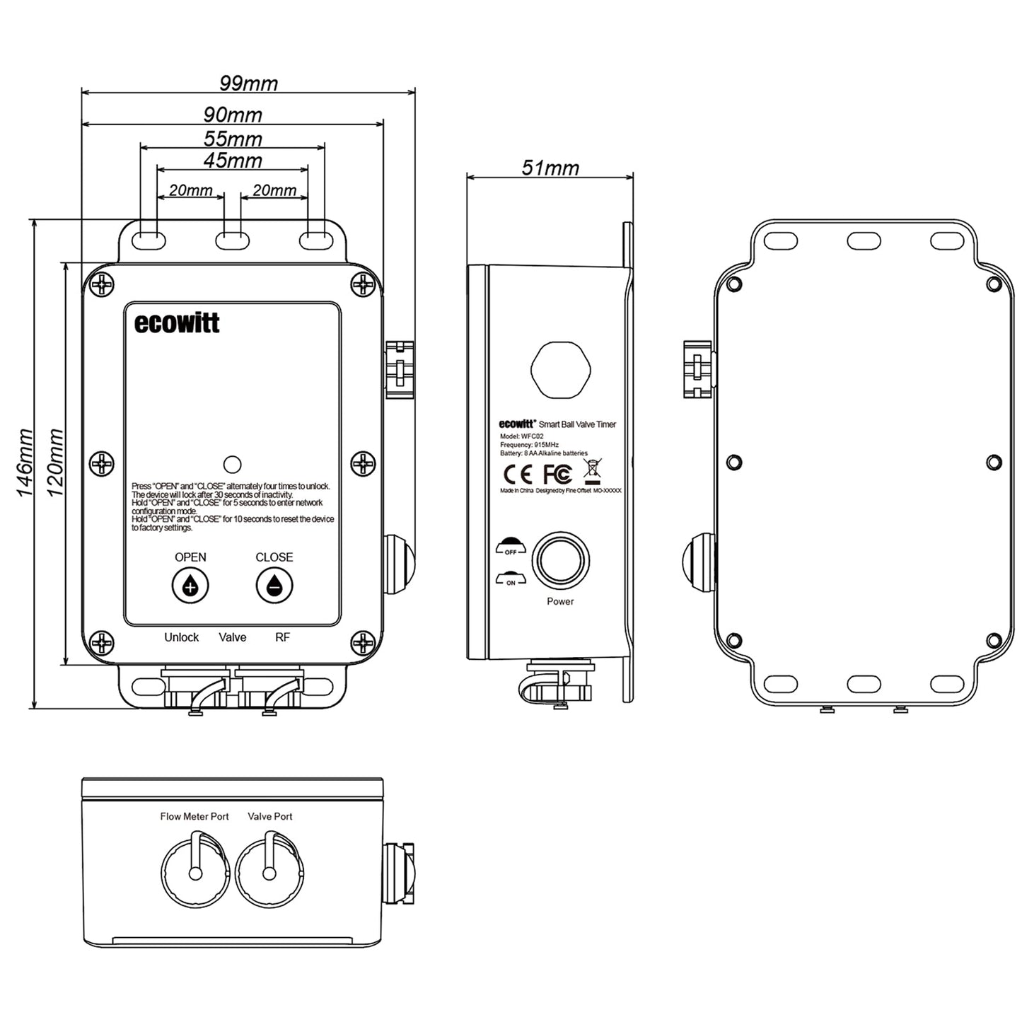 WFC02 Thermostatic Valces Valve Water Timer, 1" / 2'' Brass Motorized Ball Valve & Flow Meter, BSP Threads