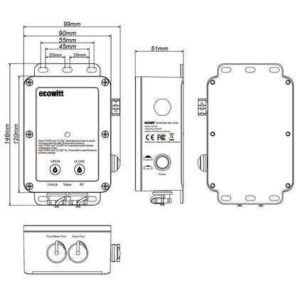 WFC02 Thermostatic Valces Valve Water Timer, 1" / 2'' Brass Motorized Ball Valve & Flow Meter, BSP Threads